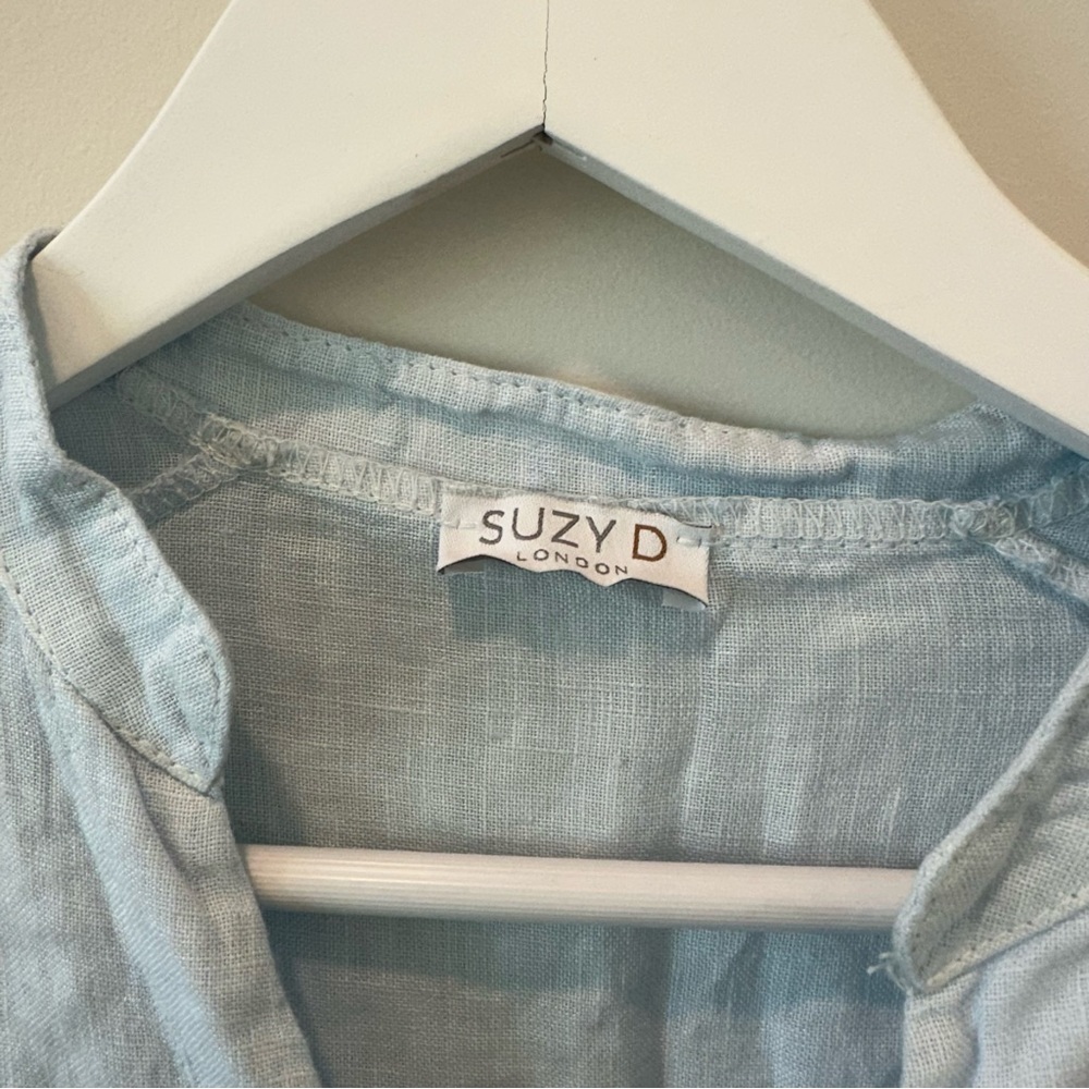 Suzy D Madison Linen V Neck Shirt Blouse Button Up Beach Career Casual Natural - Picture 6 of 13